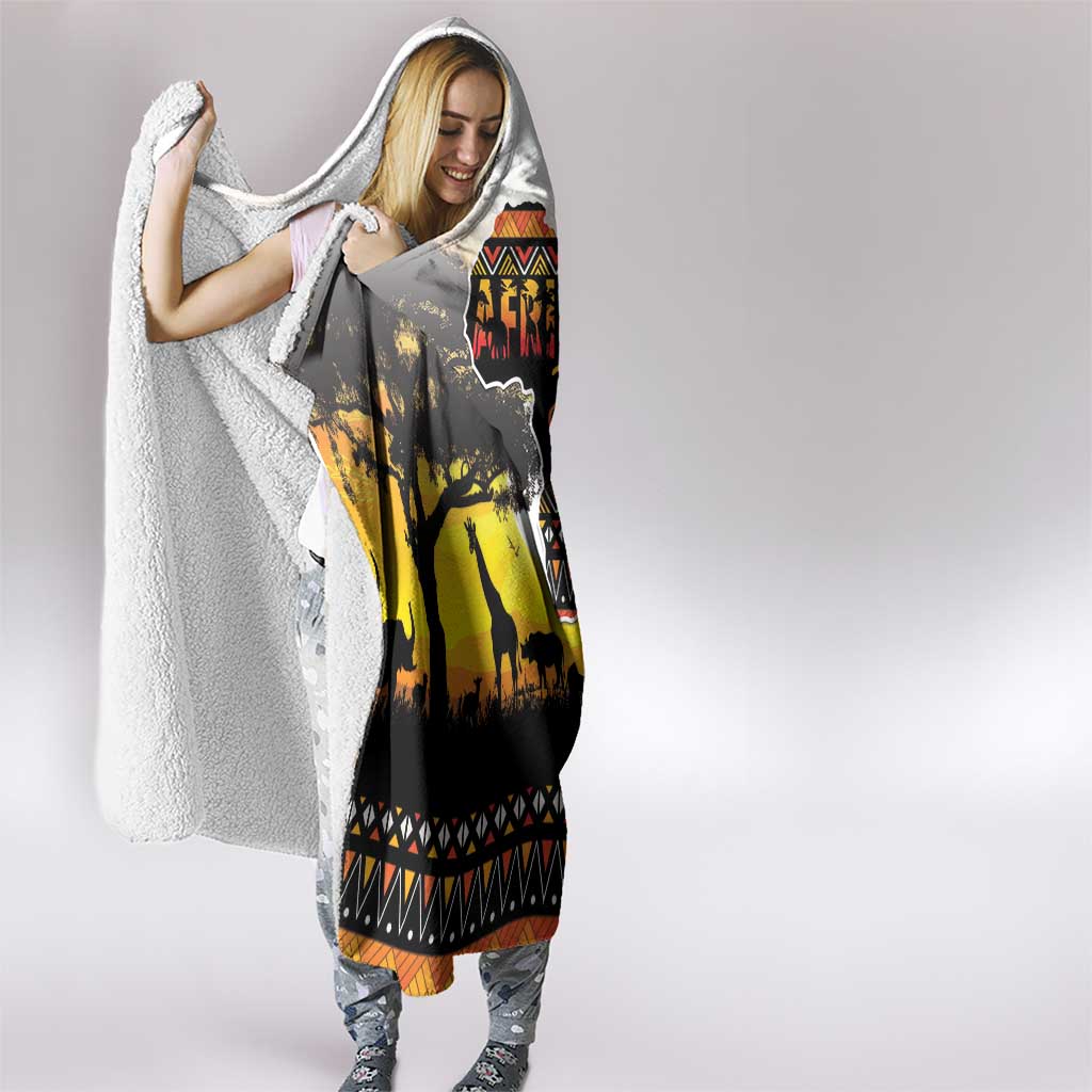 Happy Africa Day Hooded Blanket African Safari With Map