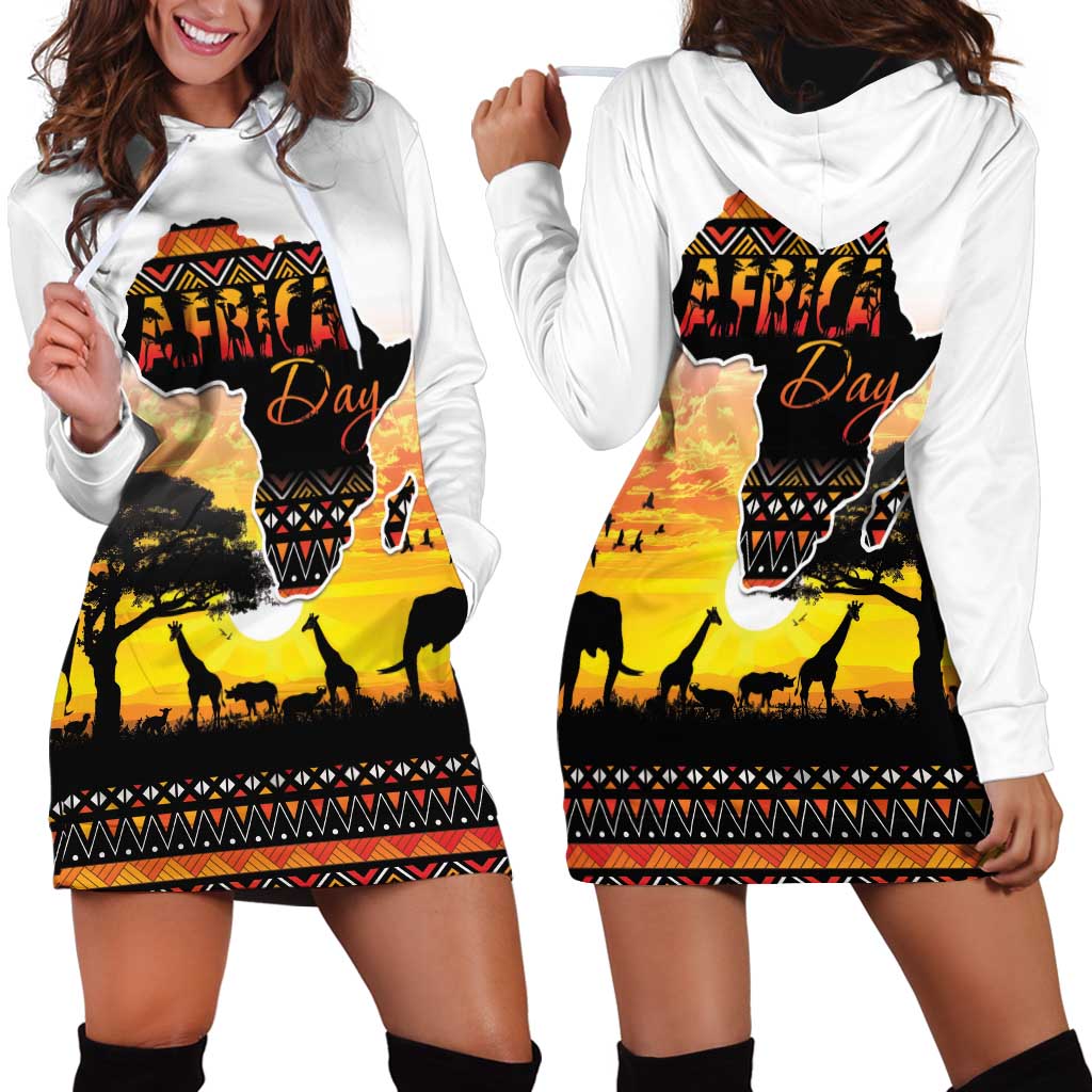 Happy Africa Day Hoodie Dress African Safari With Map