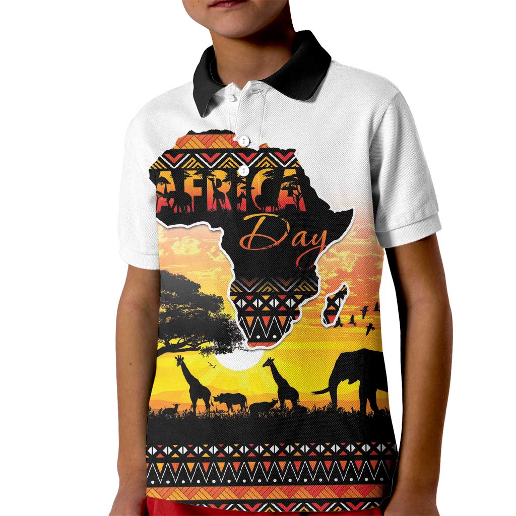Happy Africa Day Kid Polo Shirt African Safari With Map