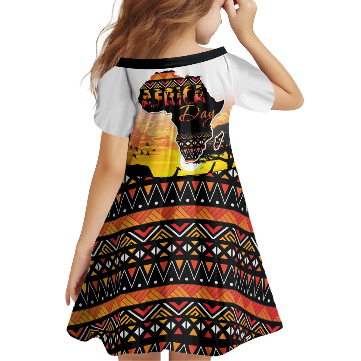Happy Africa Day Kid Short Sleeve Dress African Safari With Map