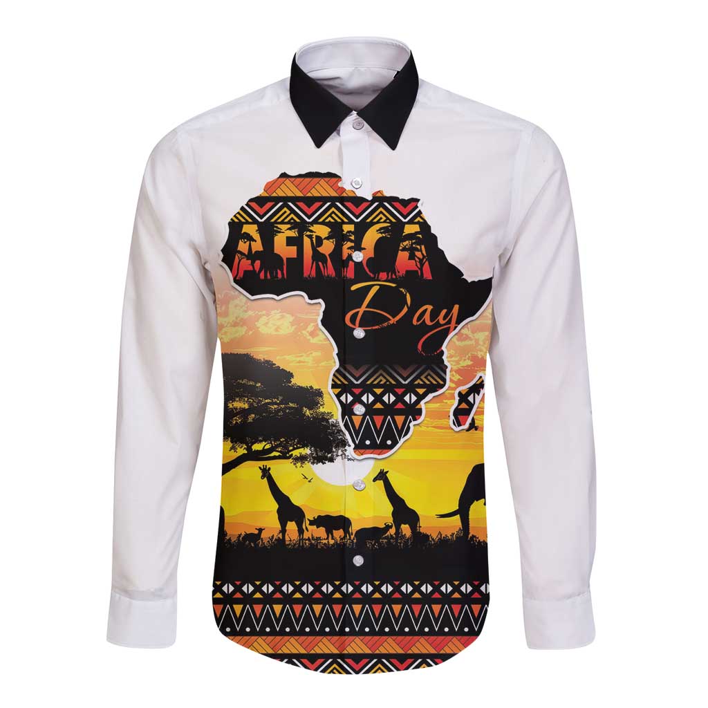 Happy Africa Day Long Sleeve Button Shirt African Safari With Map