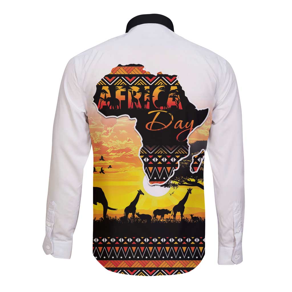 Happy Africa Day Long Sleeve Button Shirt African Safari With Map
