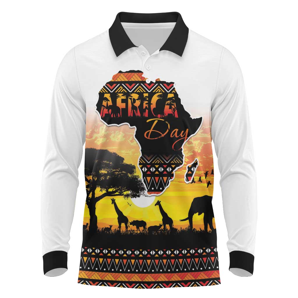 Happy Africa Day Long Sleeve Polo Shirt African Safari With Map