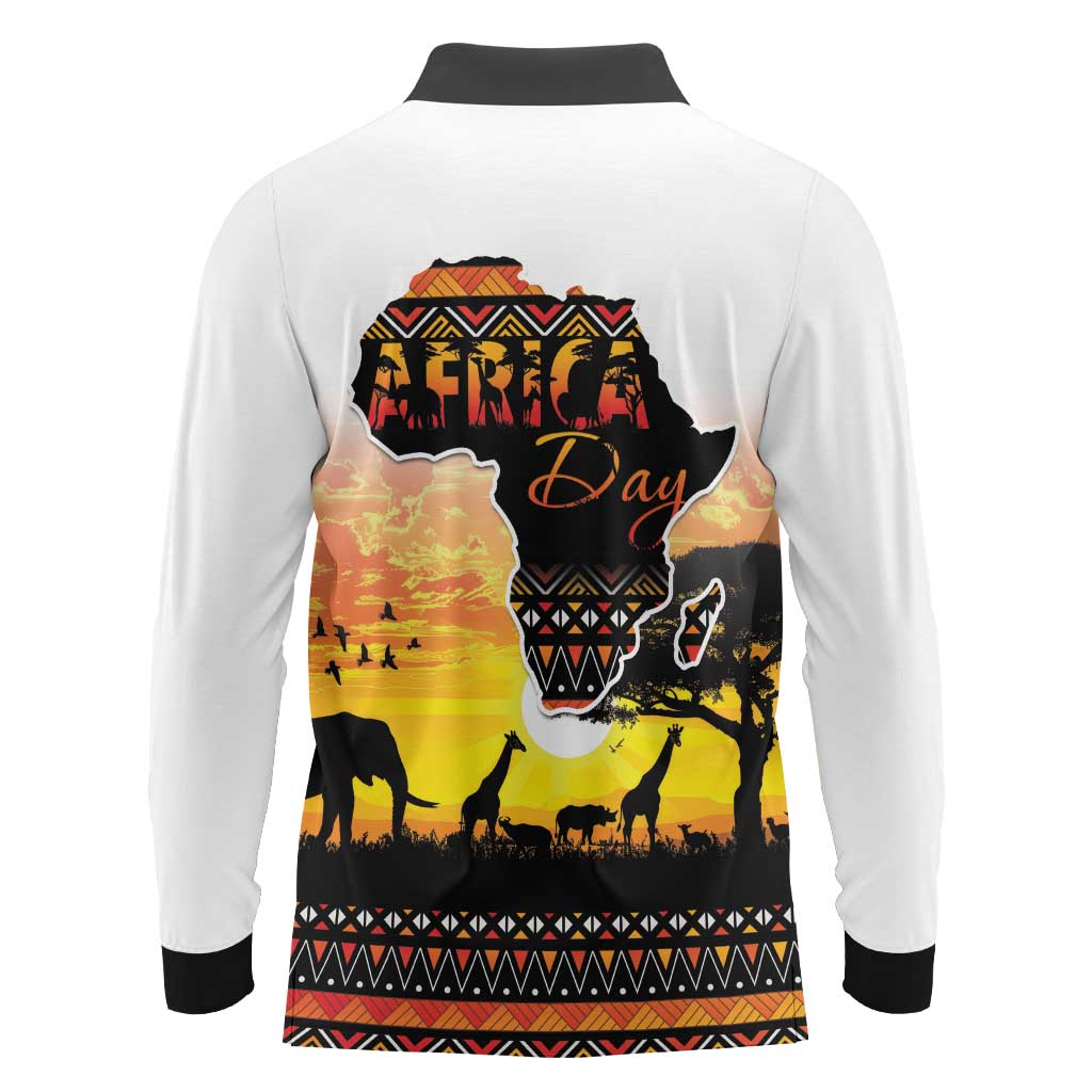 Happy Africa Day Long Sleeve Polo Shirt African Safari With Map