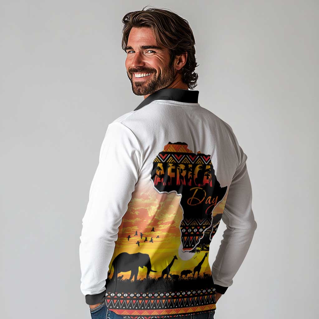 Happy Africa Day Long Sleeve Polo Shirt African Safari With Map