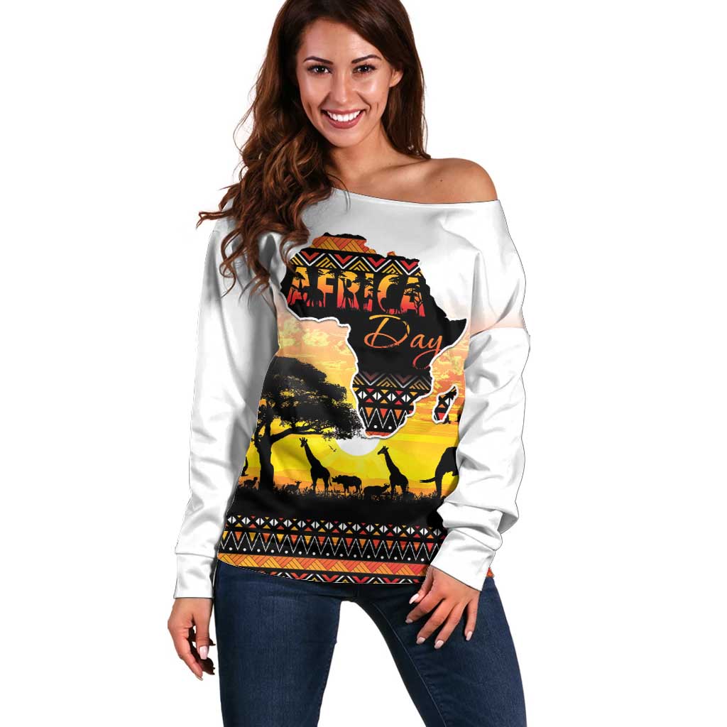 Happy Africa Day Off Shoulder Sweater African Safari With Map