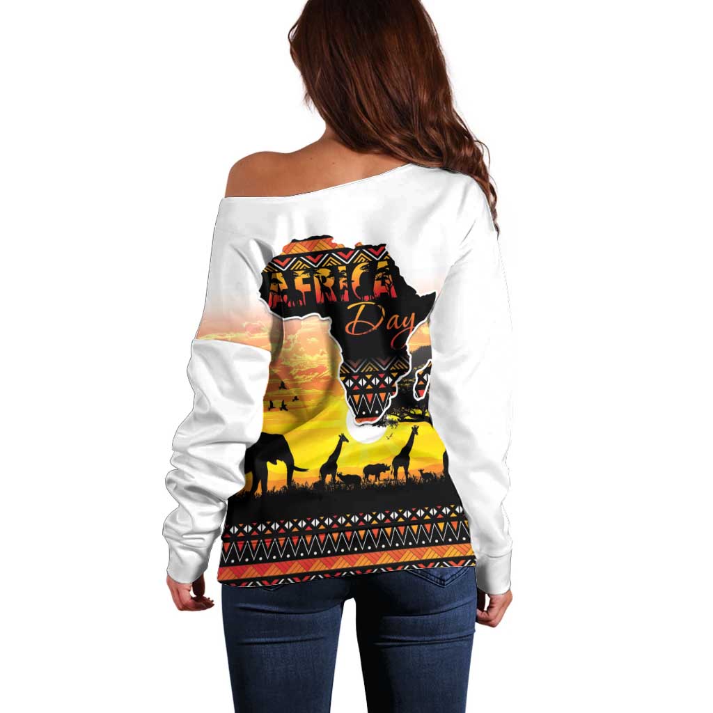 Happy Africa Day Off Shoulder Sweater African Safari With Map