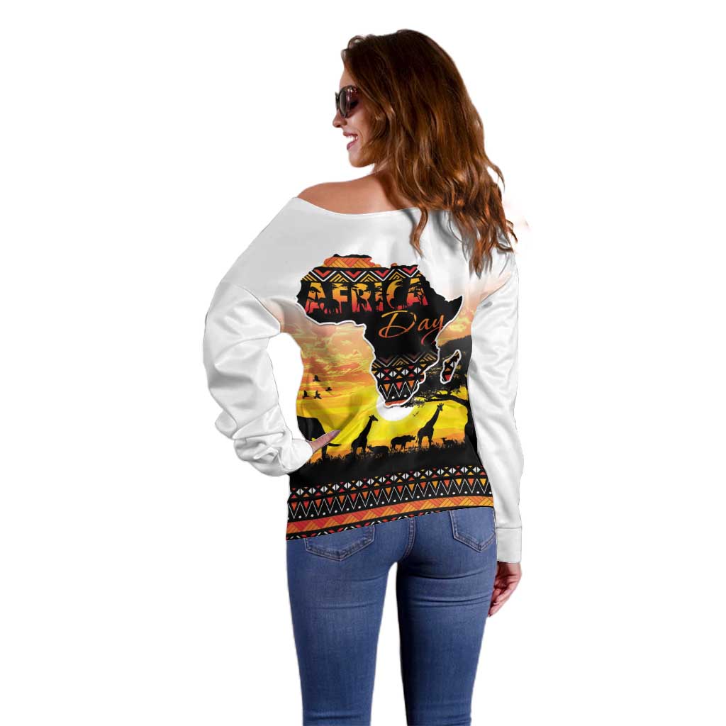 Happy Africa Day Off Shoulder Sweater African Safari With Map