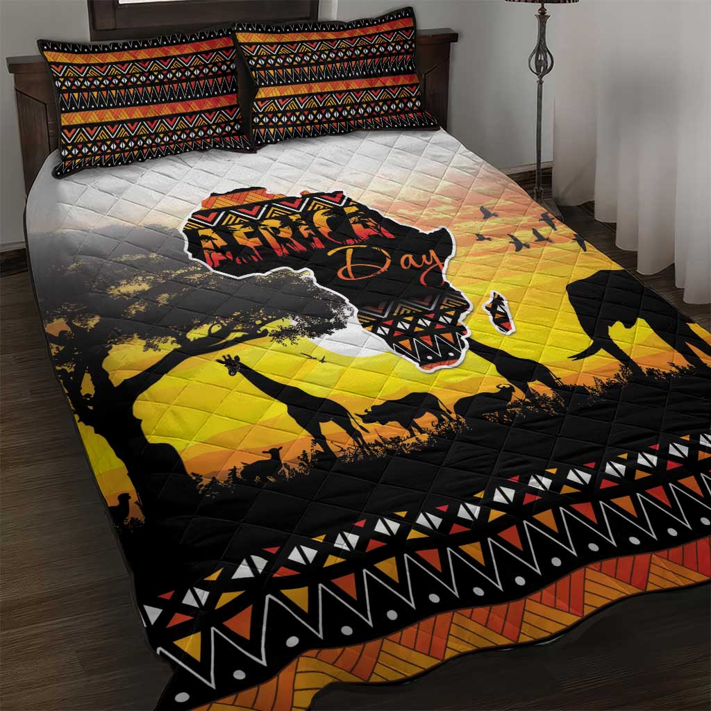 Happy Africa Day Quilt Bed Set African Safari With Map