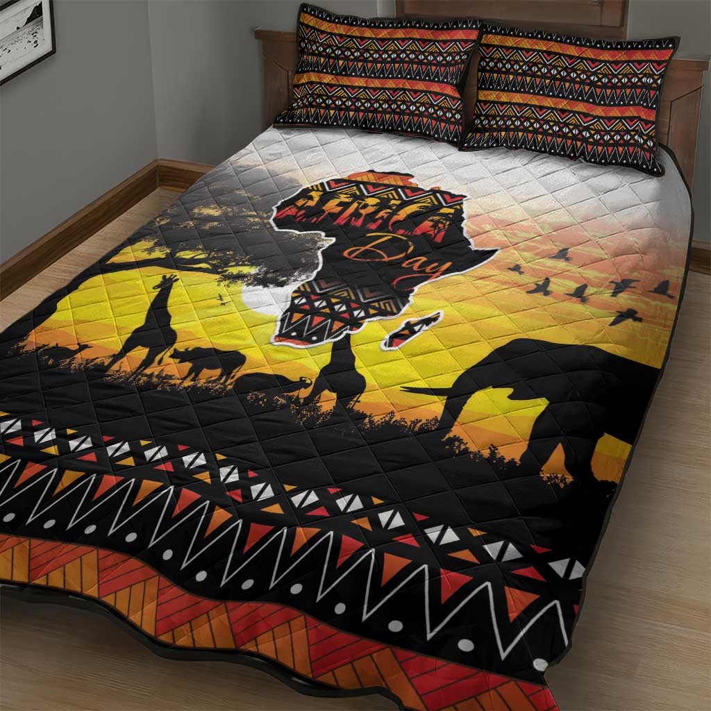 Happy Africa Day Quilt Bed Set African Safari With Map