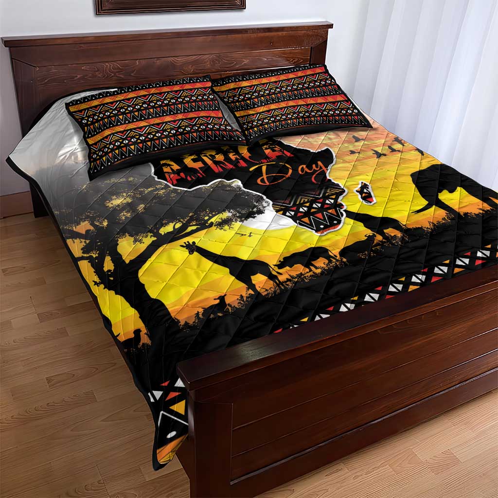 Happy Africa Day Quilt Bed Set African Safari With Map