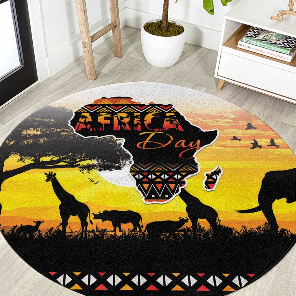 Happy Africa Day Round Carpet African Safari With Map