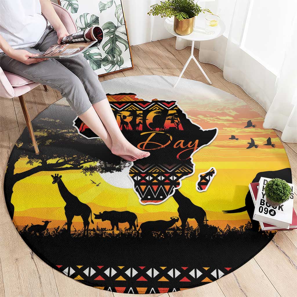 Happy Africa Day Round Carpet African Safari With Map
