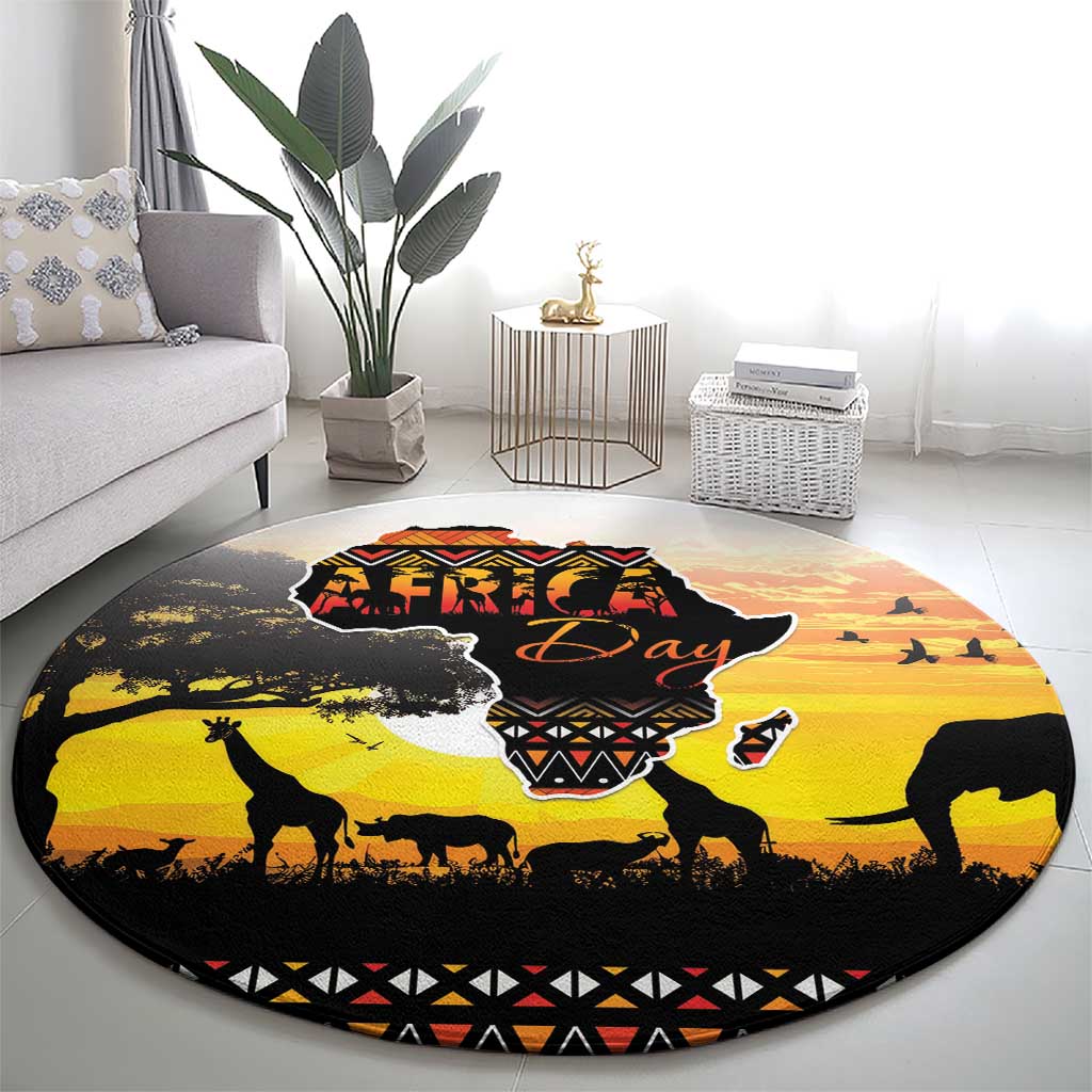 Happy Africa Day Round Carpet African Safari With Map