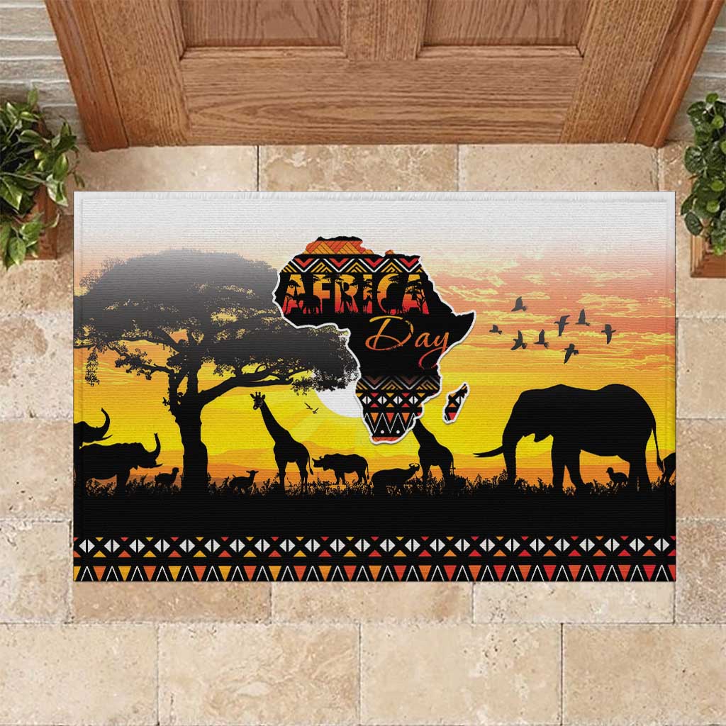 Happy Africa Day Rubber Doormat African Safari With Map
