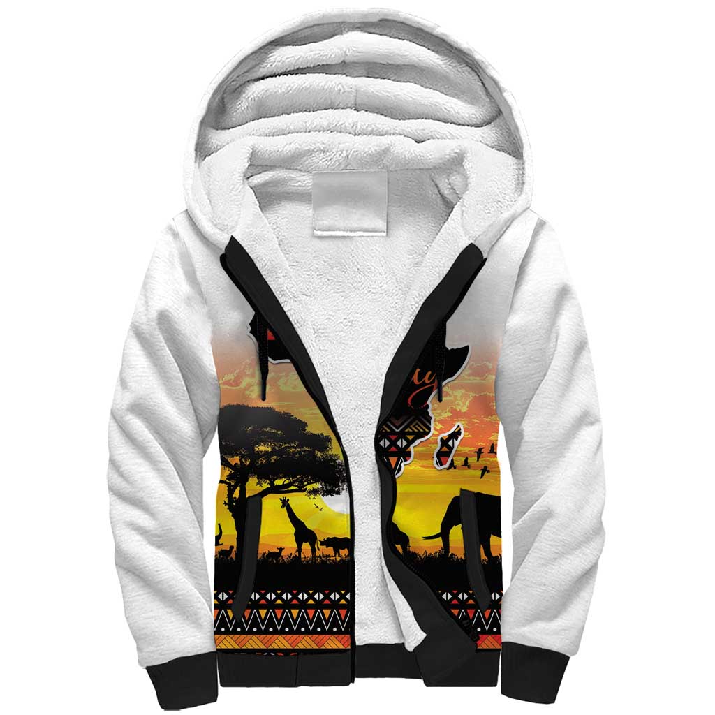 Happy Africa Day Sherpa Hoodie African Safari With Map