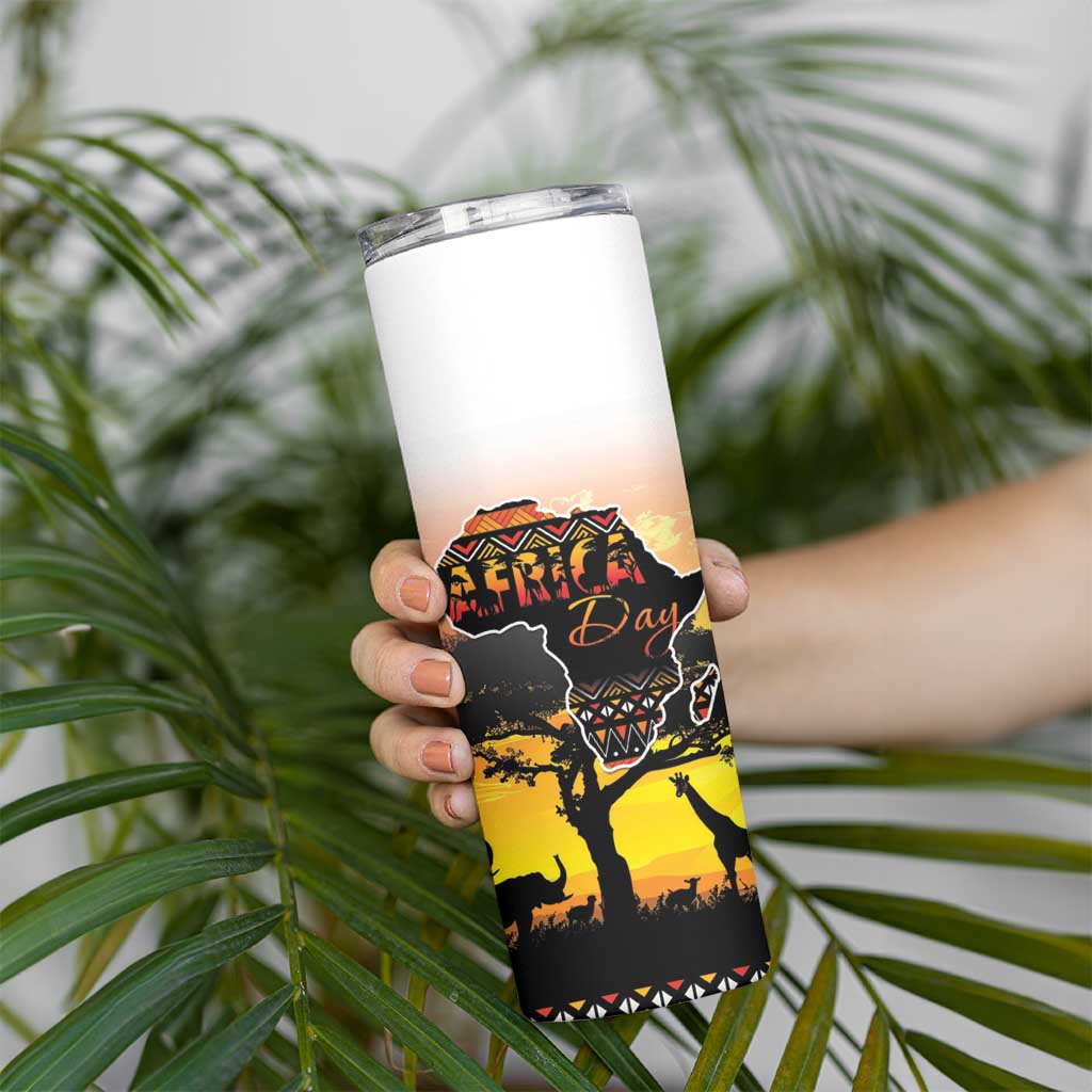 Happy Africa Day Skinny Tumbler African Safari With Map