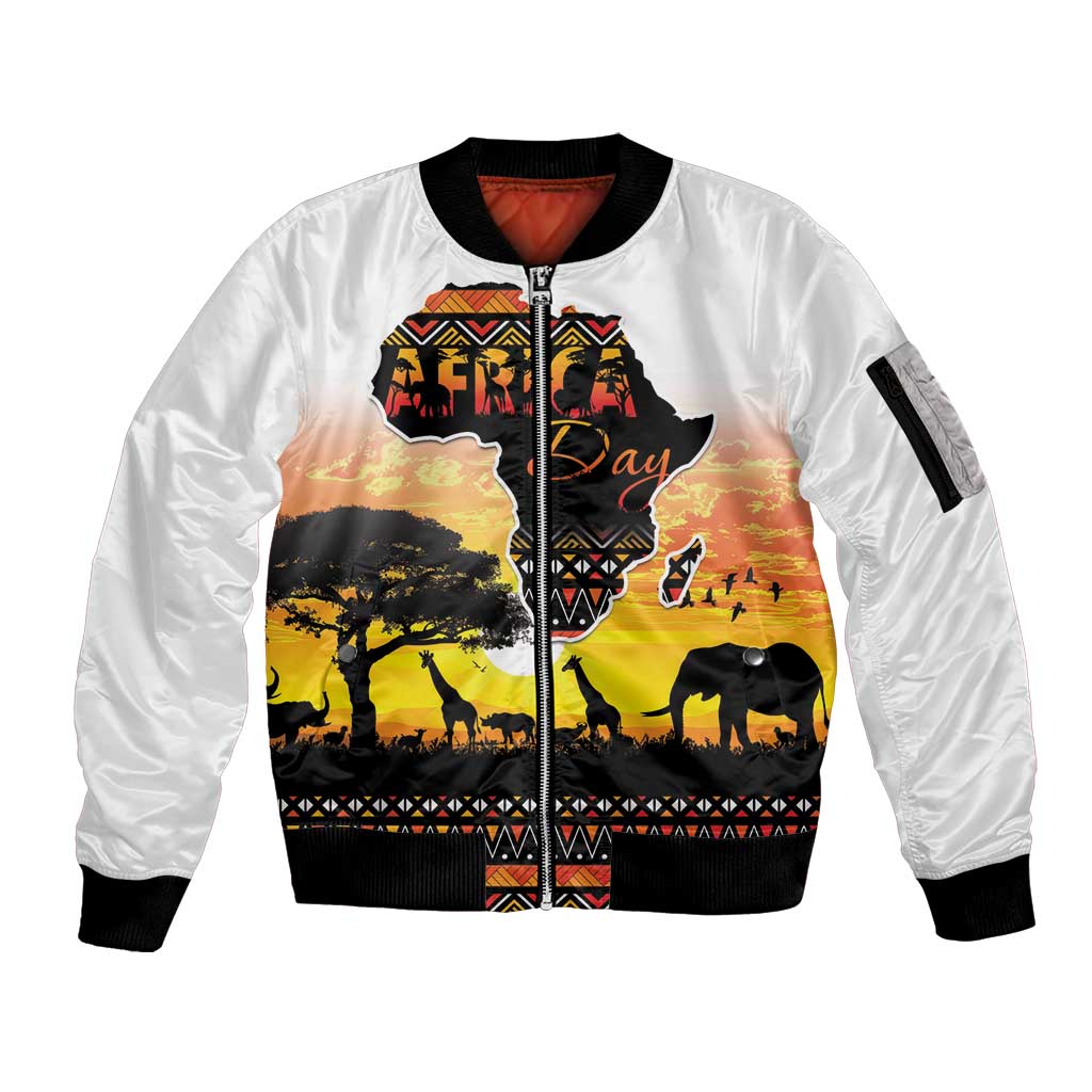 Happy Africa Day Sleeve Zip Bomber Jacket African Safari With Map