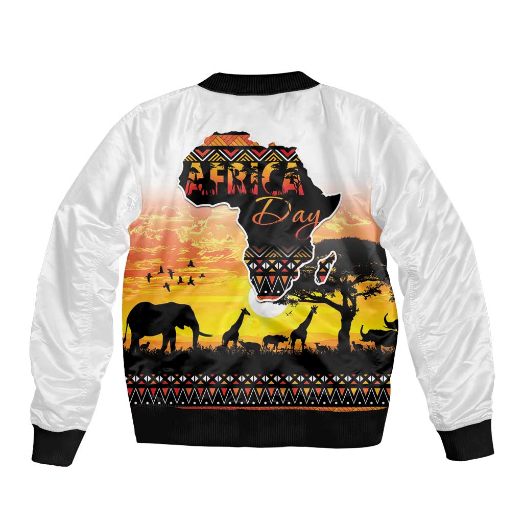 Happy Africa Day Sleeve Zip Bomber Jacket African Safari With Map