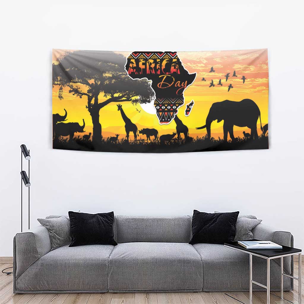 Happy Africa Day Tapestry African Safari With Map