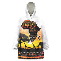 Happy Africa Day Wearable Blanket Hoodie African Safari With Map