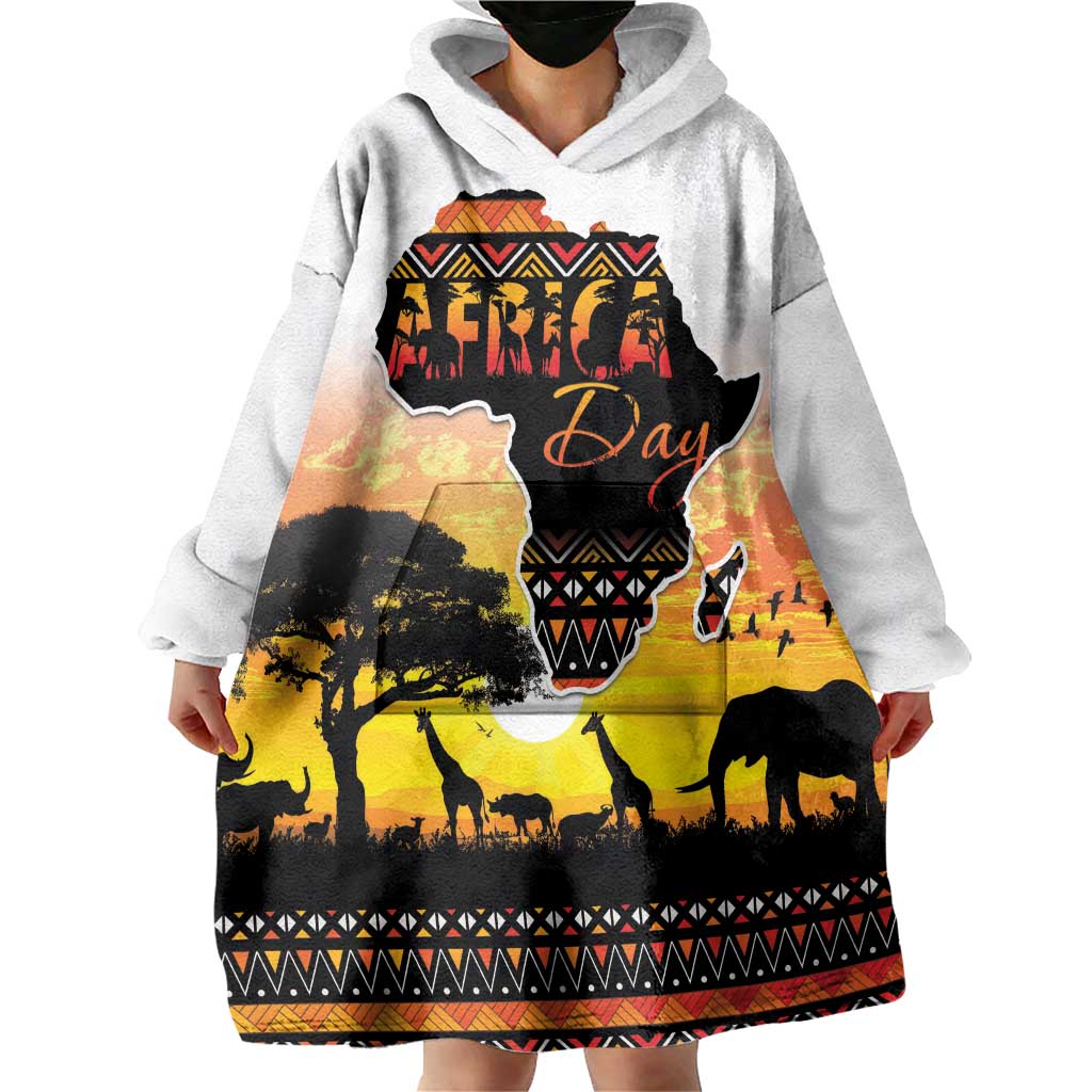 Happy Africa Day Wearable Blanket Hoodie African Safari With Map