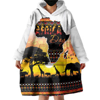 Happy Africa Day Wearable Blanket Hoodie African Safari With Map