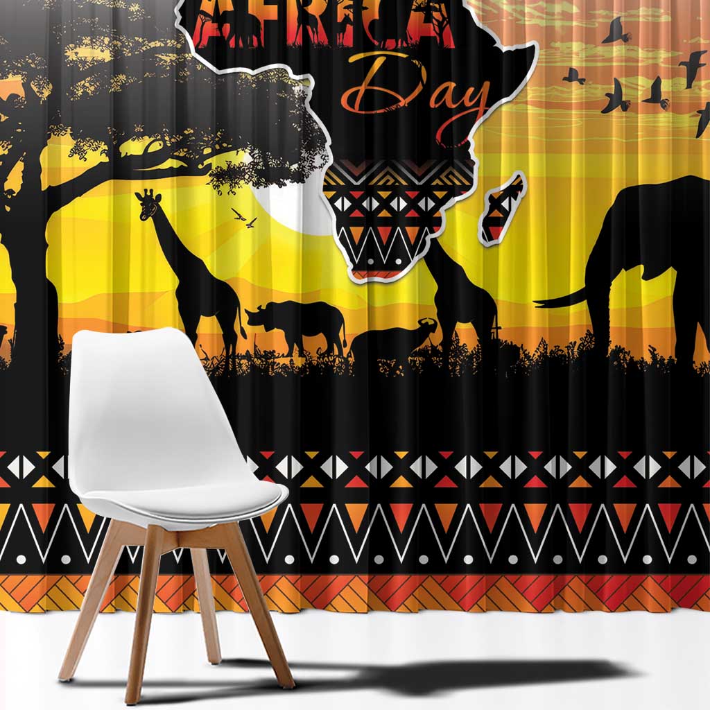 Happy Africa Day Window Curtain African Safari With Map