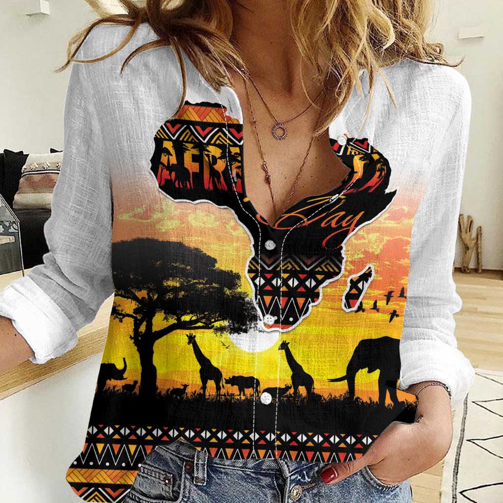 Happy Africa Day Women Casual Shirt African Safari With Map