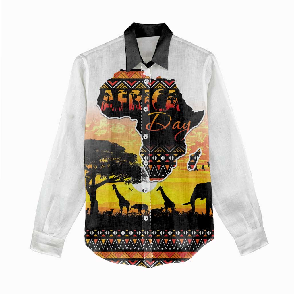 Happy Africa Day Women Casual Shirt African Safari With Map