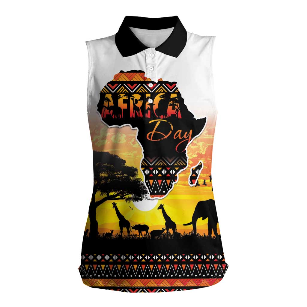 Happy Africa Day Women Sleeveless Polo Shirt African Safari With Map