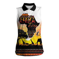 Happy Africa Day Women Sleeveless Polo Shirt African Safari With Map