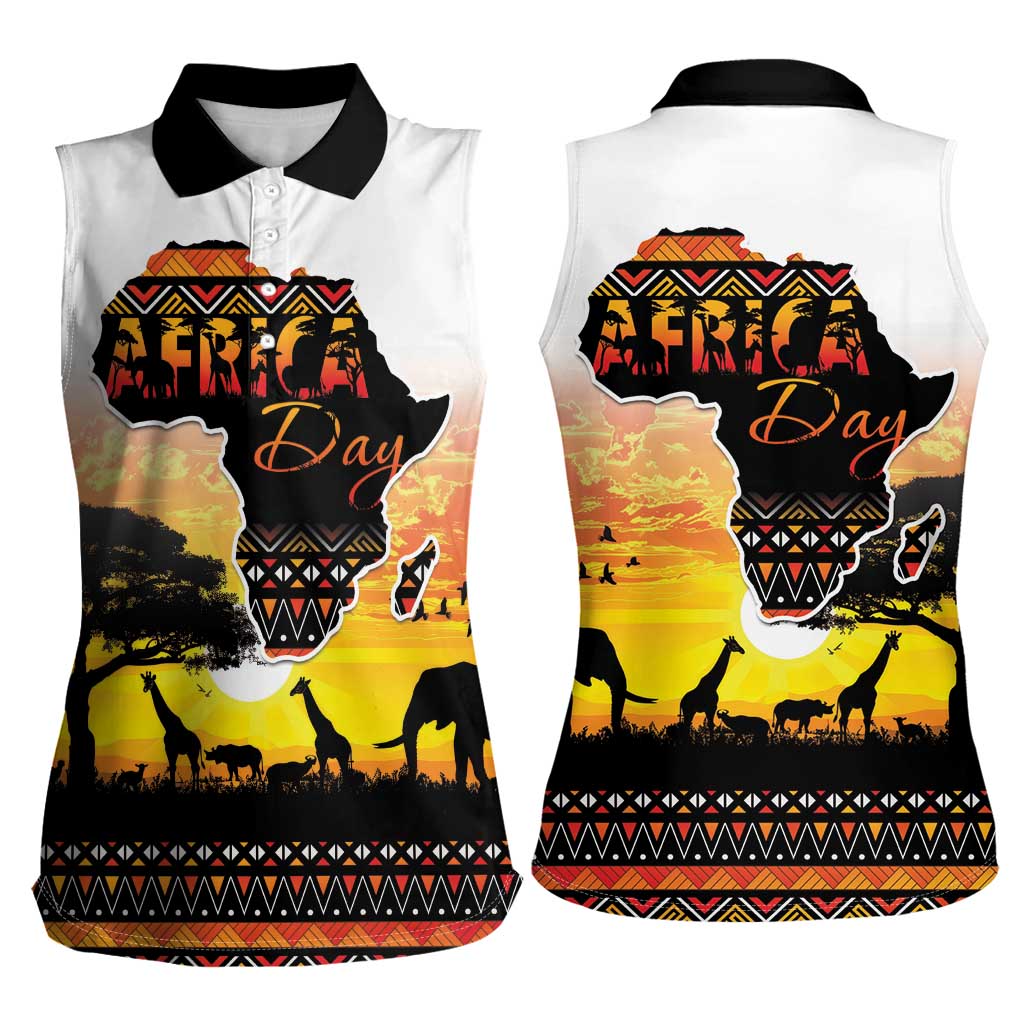 Happy Africa Day Women Sleeveless Polo Shirt African Safari With Map