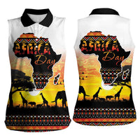 Happy Africa Day Women Sleeveless Polo Shirt African Safari With Map