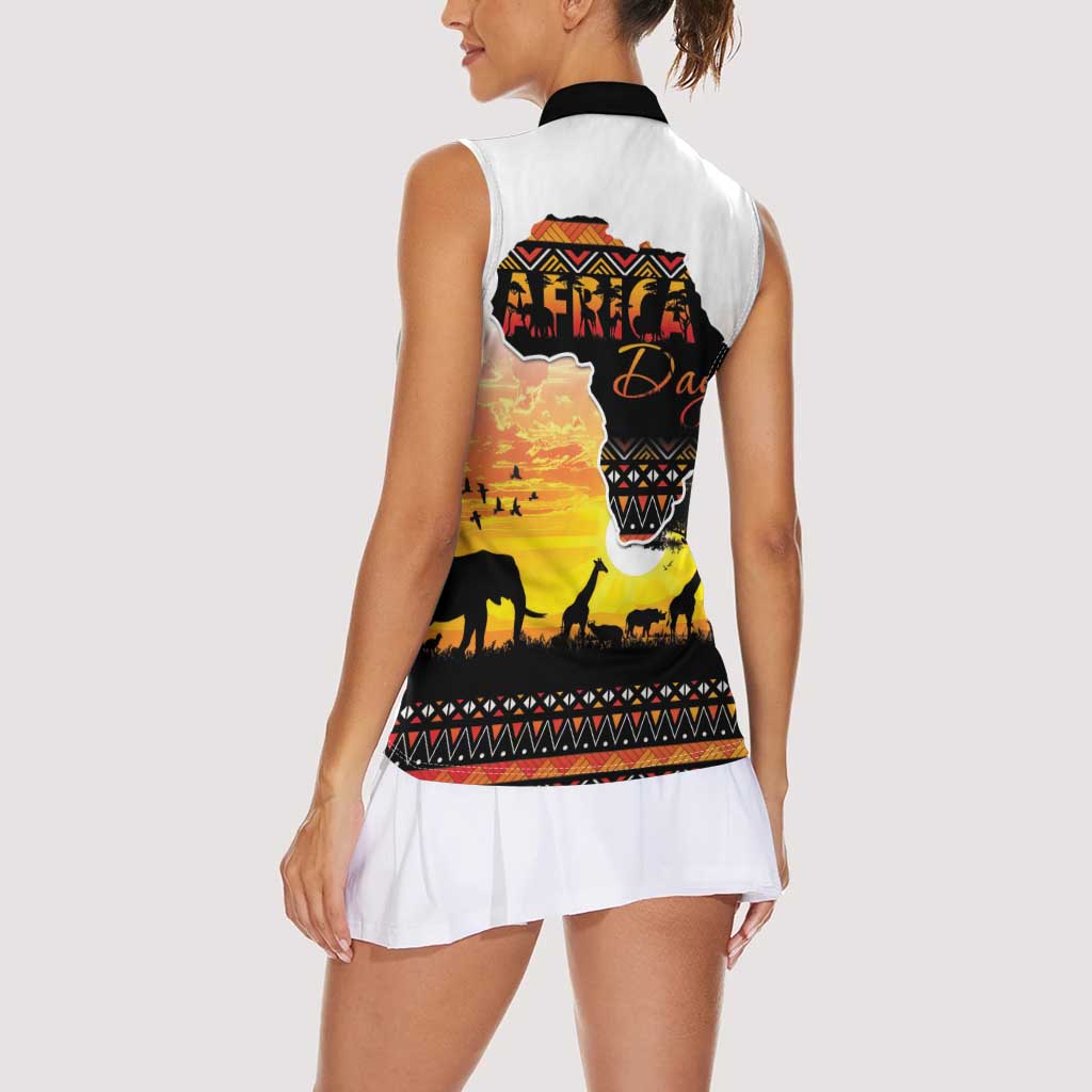 Happy Africa Day Women Sleeveless Polo Shirt African Safari With Map