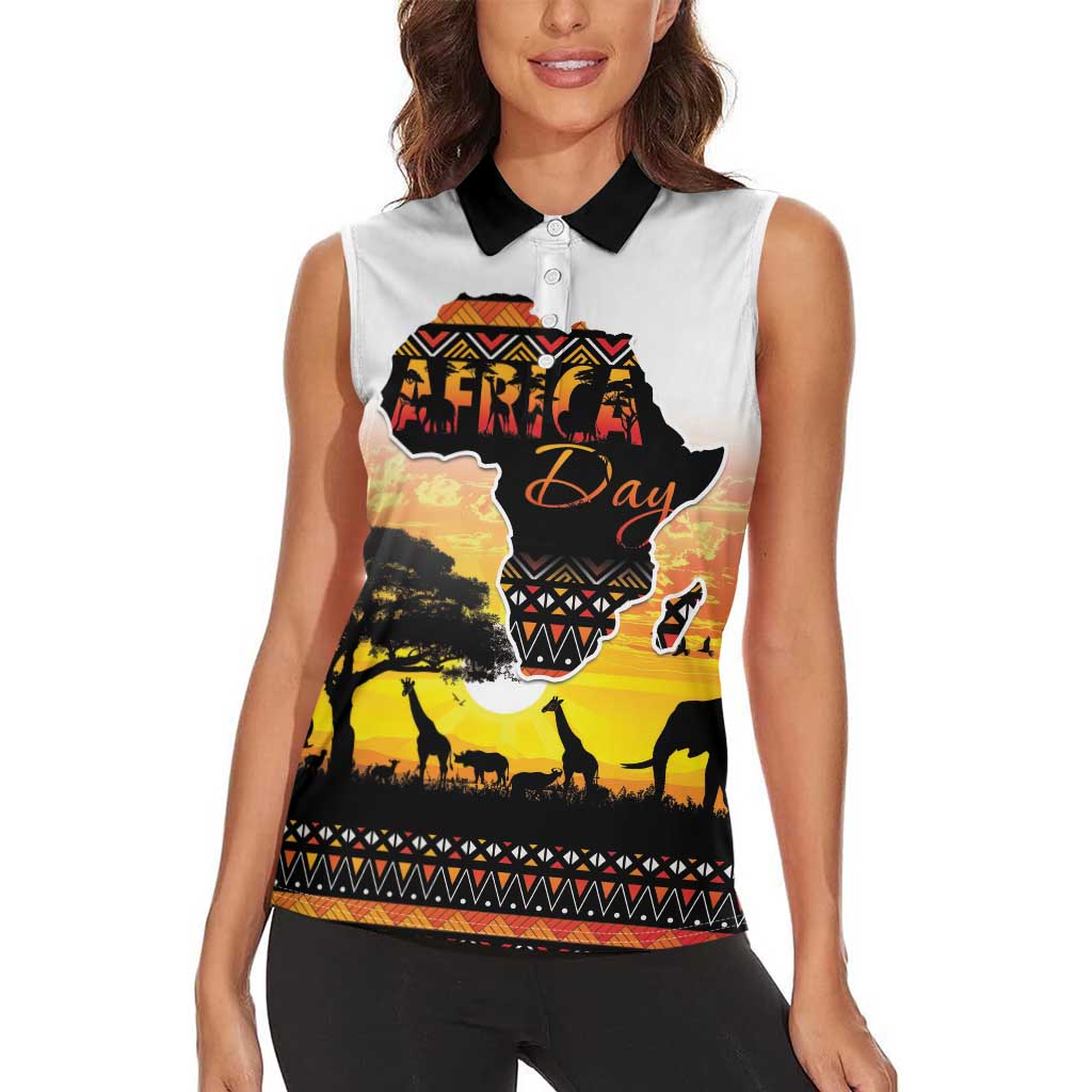 Happy Africa Day Women Sleeveless Polo Shirt African Safari With Map