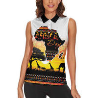 Happy Africa Day Women Sleeveless Polo Shirt African Safari With Map
