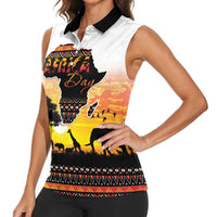 Happy Africa Day Women Sleeveless Polo Shirt African Safari With Map