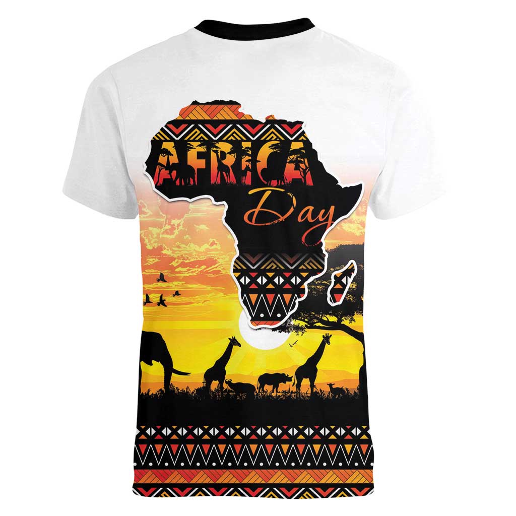Happy Africa Day Women V-Neck T-Shirt African Safari With Map