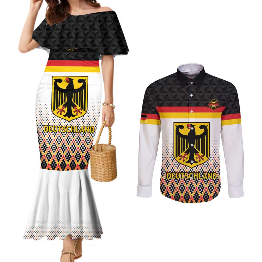 Custom Germany Hockey Couples Matching Mermaid Dress and Long Sleeve Button Shirt Go Trager der Adler