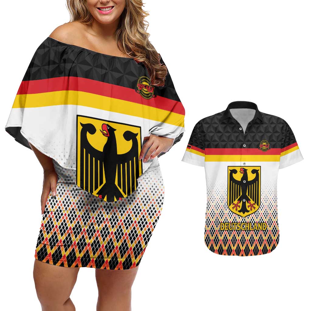 Custom Germany Hockey Couples Matching Off Shoulder Short Dress and Hawaiian Shirt Go Trager der Adler