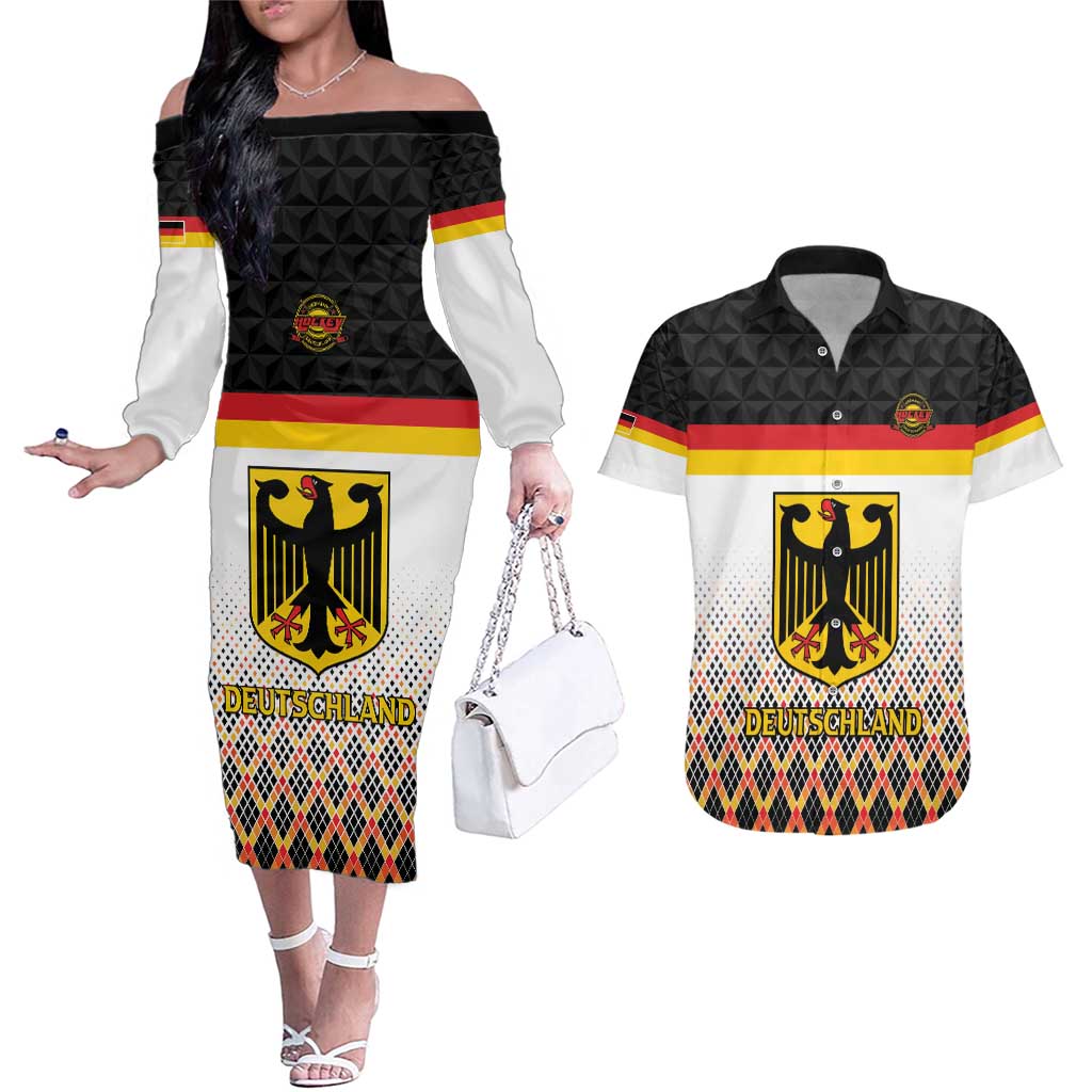 Custom Germany Hockey Couples Matching Off The Shoulder Long Sleeve Dress and Hawaiian Shirt Go Trager der Adler