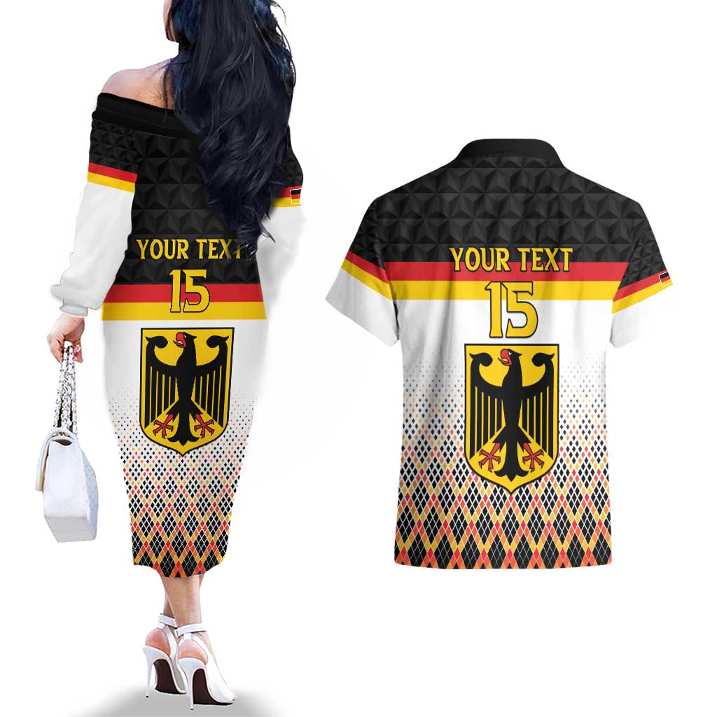 Custom Germany Hockey Couples Matching Off The Shoulder Long Sleeve Dress and Hawaiian Shirt Go Trager der Adler