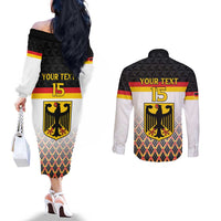 Custom Germany Hockey Couples Matching Off The Shoulder Long Sleeve Dress and Long Sleeve Button Shirt Go Trager der Adler