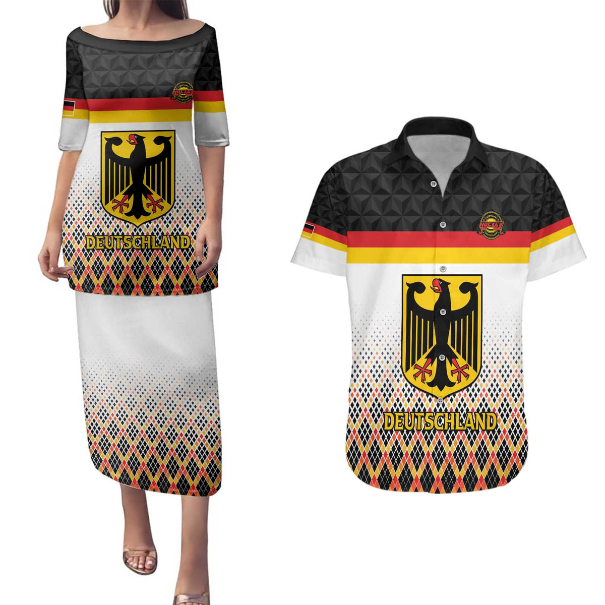 Custom Germany Hockey Couples Matching Puletasi and Hawaiian Shirt Go Trager der Adler
