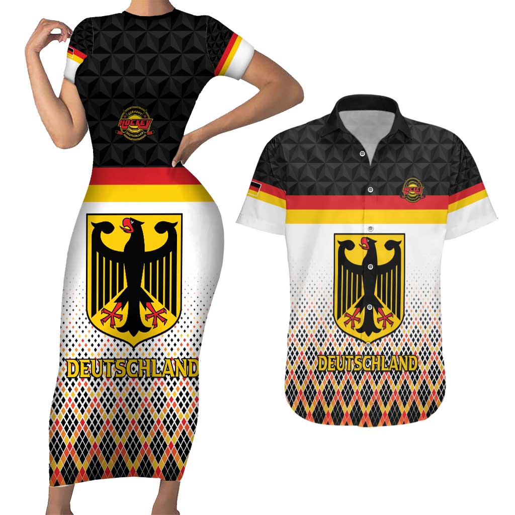 Custom Germany Hockey Couples Matching Short Sleeve Bodycon Dress and Hawaiian Shirt Go Trager der Adler