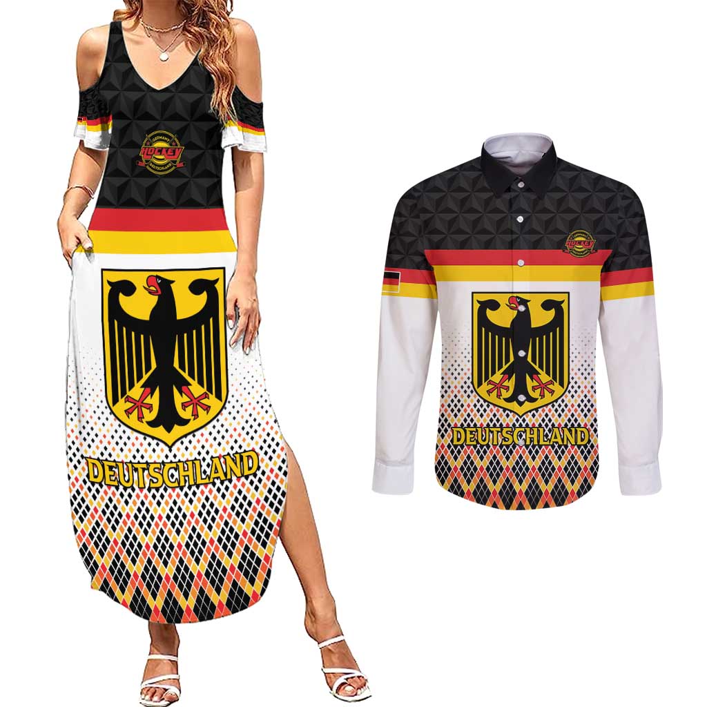 Custom Germany Hockey Couples Matching Summer Maxi Dress and Long Sleeve Button Shirt Go Trager der Adler