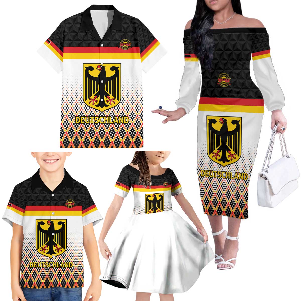 Custom Germany Hockey Family Matching Off The Shoulder Long Sleeve Dress and Hawaiian Shirt Go Trager der Adler