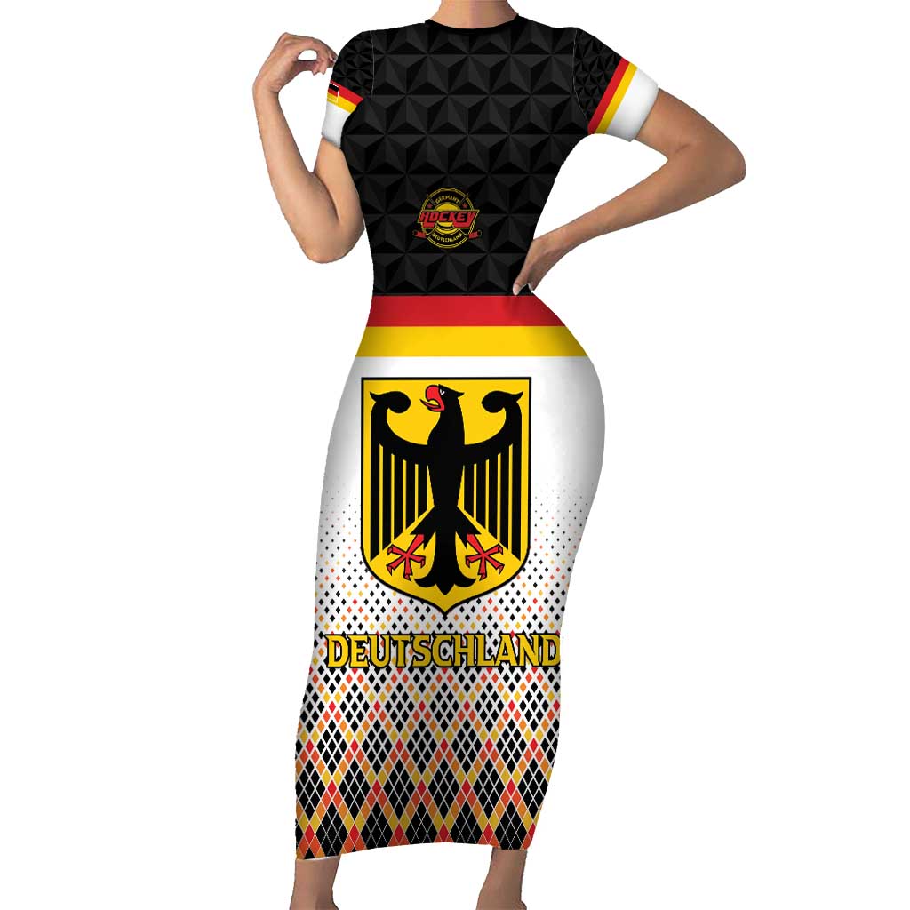Custom Germany Hockey Family Matching Short Sleeve Bodycon Dress and Hawaiian Shirt Go Trager der Adler