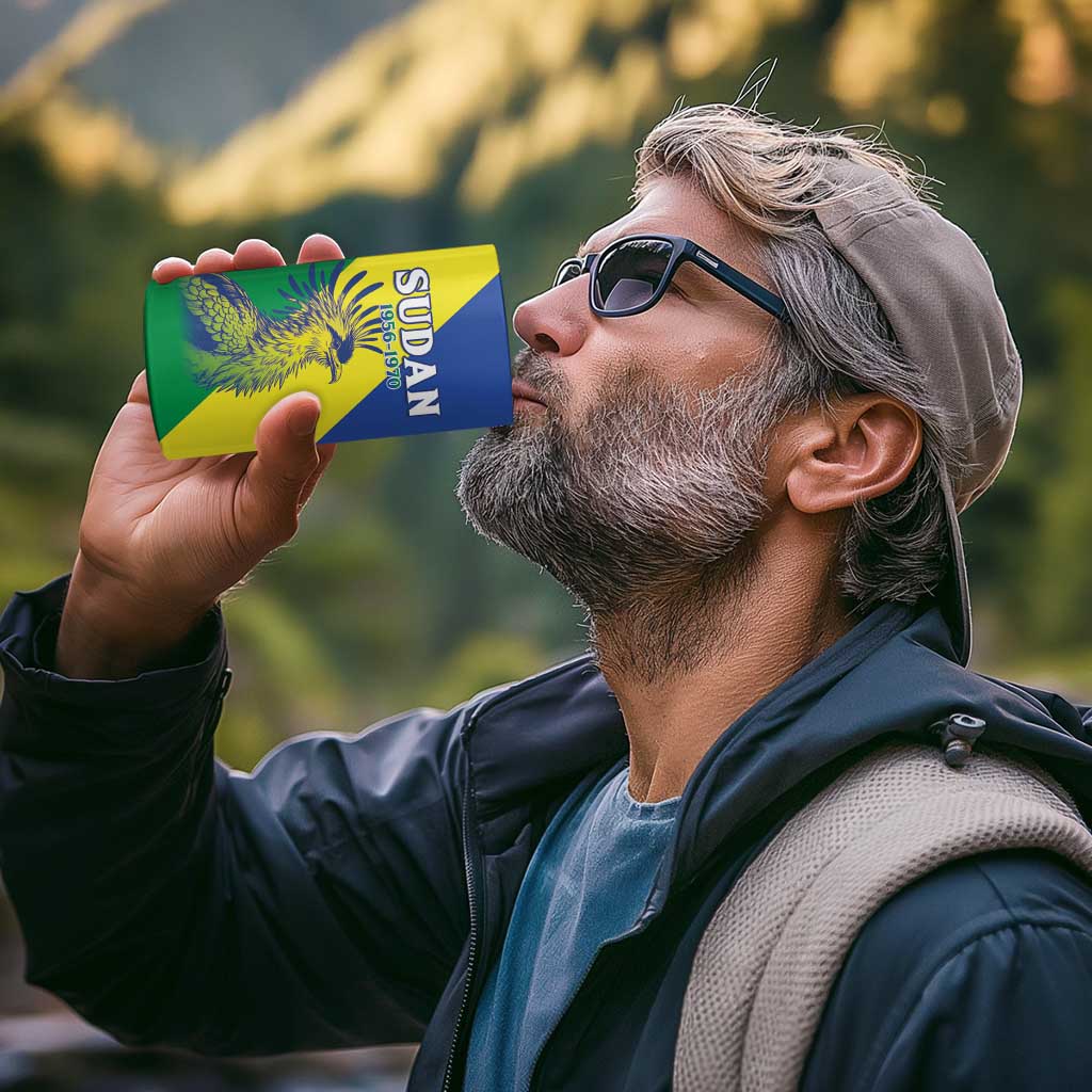 Personalized Sudan 1956-1970 4 in 1 Can Cooler Tumbler Secretary Bird Coat Of Arms